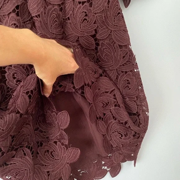 LOFT Women's Sz 2 Wine Burgundy Lace Shift Dress Cocktail Party 3/4 Sleeve - Picture 4 of 9